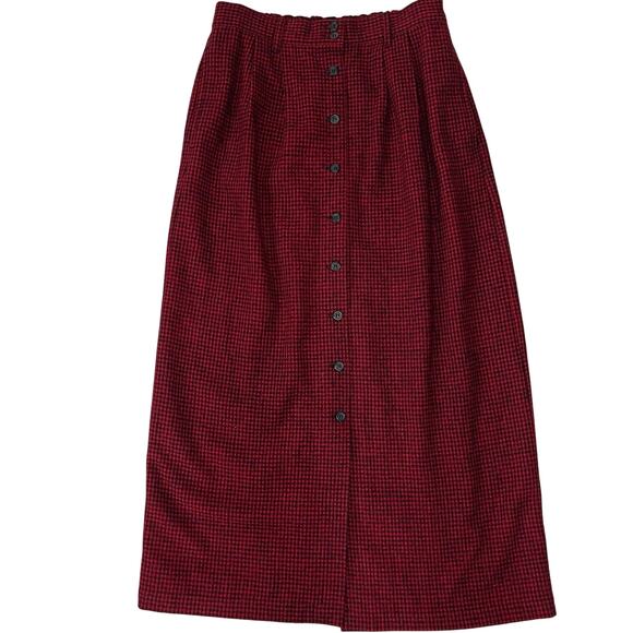 Vintage 90’s Red Check Plaid Button Down Midi Skirt Lined Retro Christmas Size 6 - Picture 1 of 7
